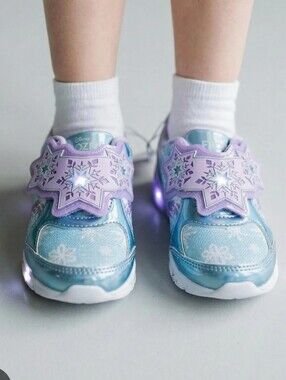 Disney Frozen Light-Up Kids Sneakers in Blue & Purple Snowflake Design